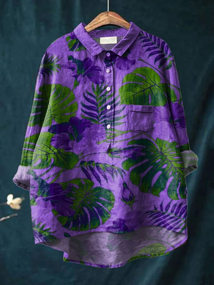 Isaline | Camicia Casual con Stampa Foglie Tropicali per Donne