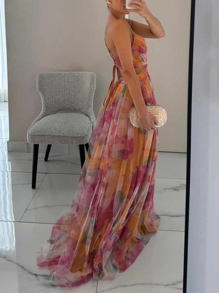Karen | Vestito Maxi a V con Stampa Floreale