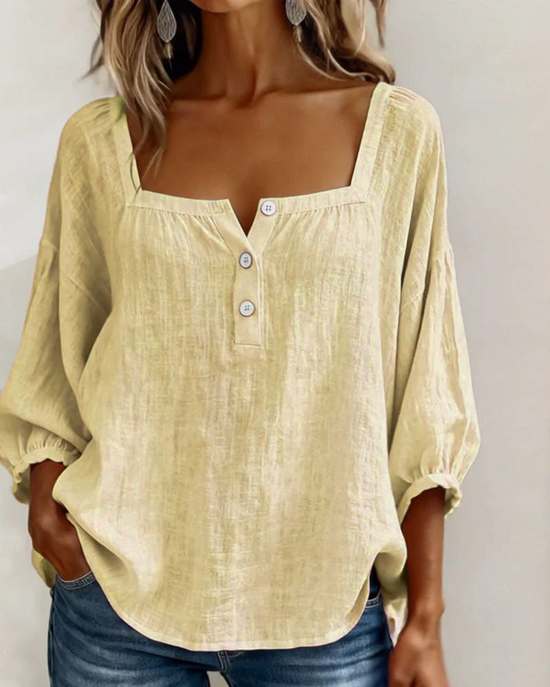 Camicia con Collo Quadrato e Maniche a Palloncino