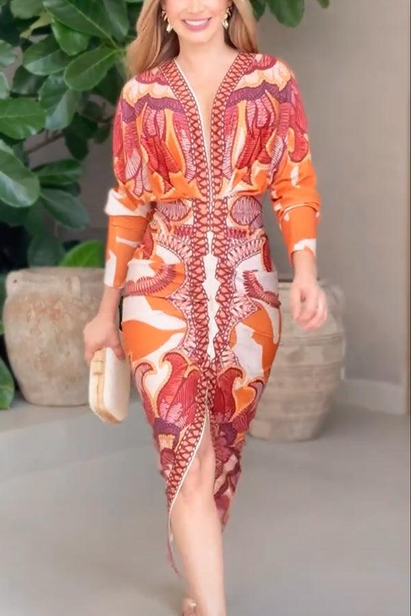 Eva | Vestito Midi Dolman con Stampa Unica Sun Escape