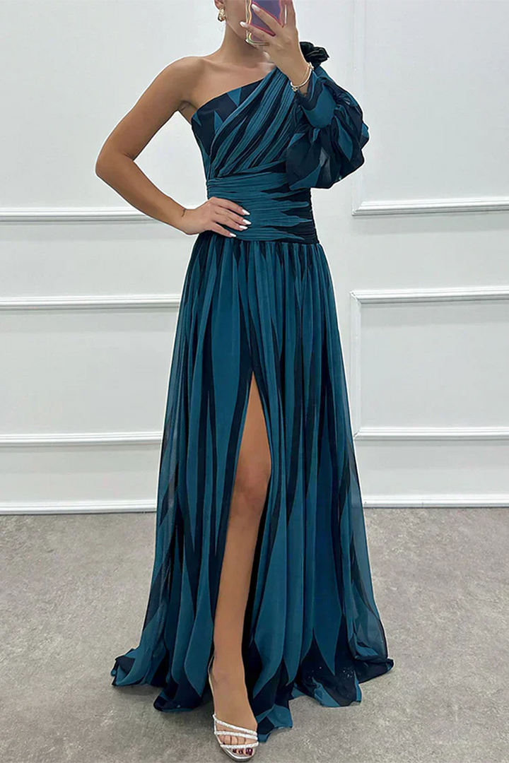 Shiloh - Abito Maxi Elegante a Righe con Una Spalla