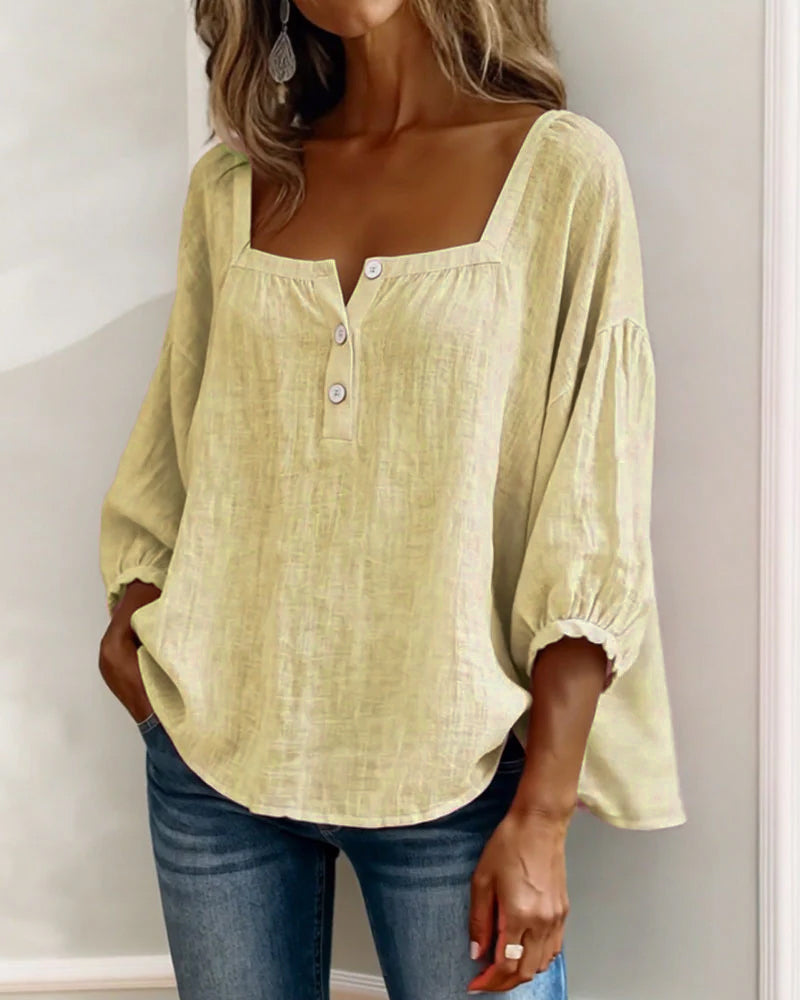 Camicia con Collo Quadrato e Maniche a Palloncino