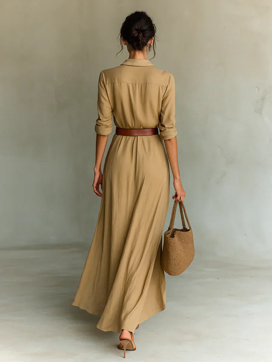 Camille™ | Abito maxi con colletto e cintura in vita
