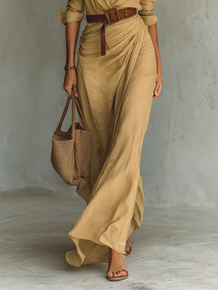 Camille™ | Abito maxi con colletto e cintura in vita