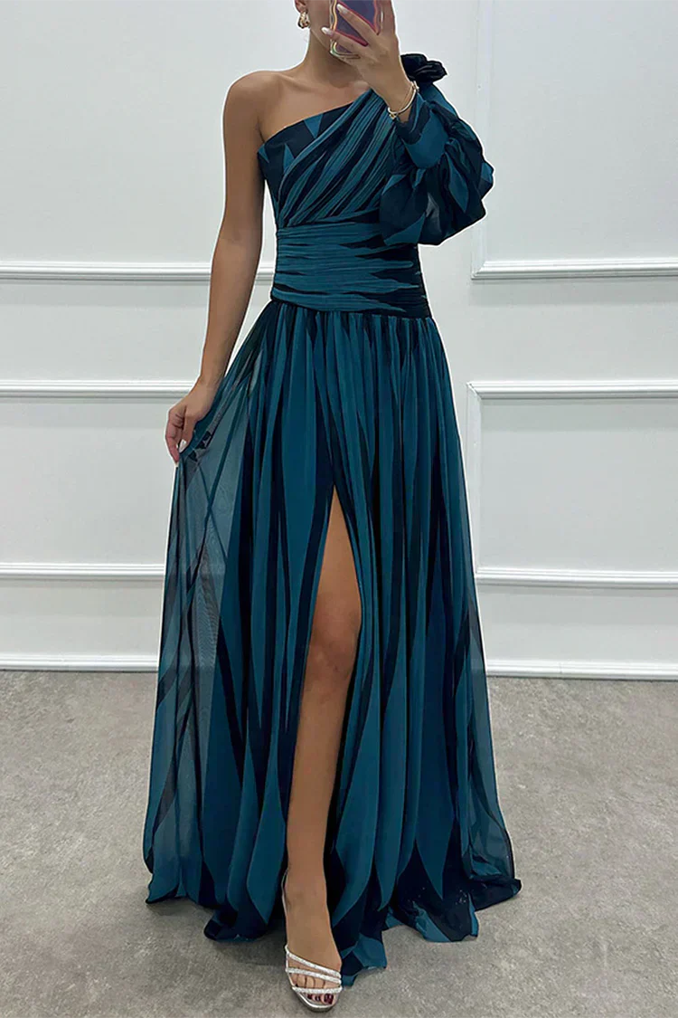 Shiloh - Abito Maxi Elegante a Righe con Una Spalla