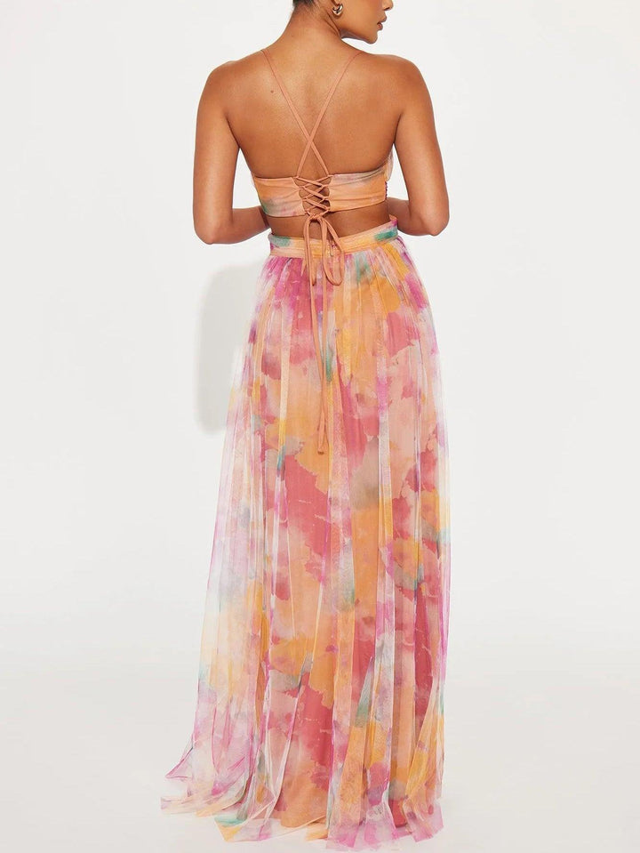 Karen | Vestito Maxi a V con Stampa Floreale
