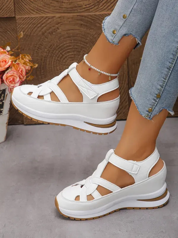 Sandali Confortevoli con Tacco per Donne con Chiusura in Velcro