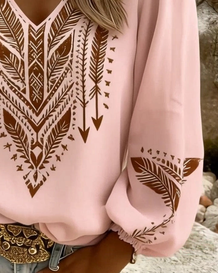 Blusa a Maniche Voluminose Collo a V Ampio