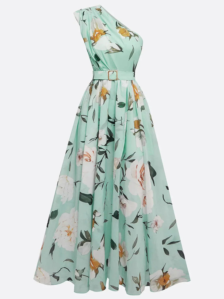 Julie | Abito Maxi Chiffon Verde Chiaro a Spalla Unica
