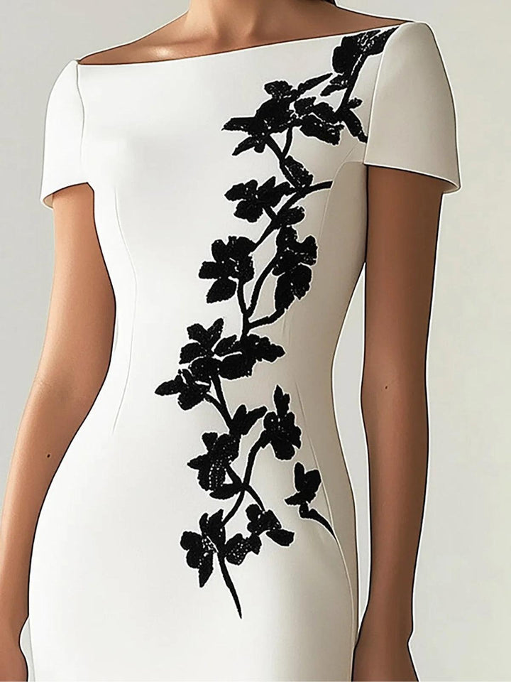 Audrey | Abito Midi con Stampa Floreale e Collo a Barca