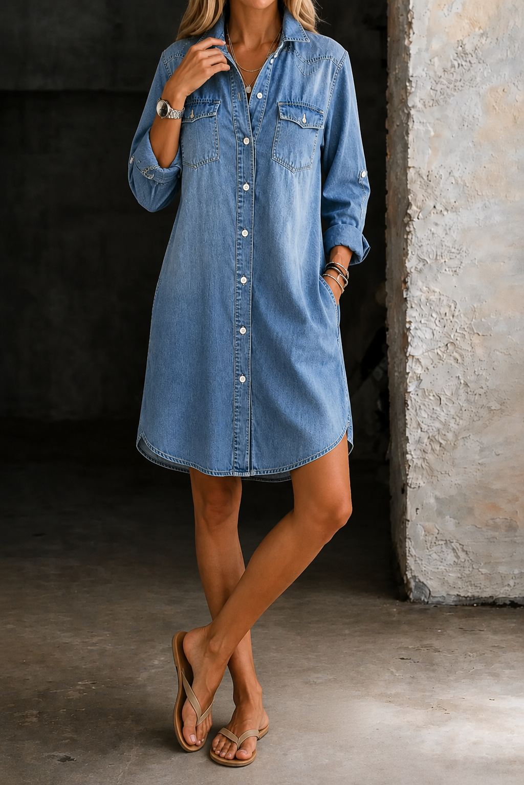 Donna | Abito Camicia Denim Casual Elegante