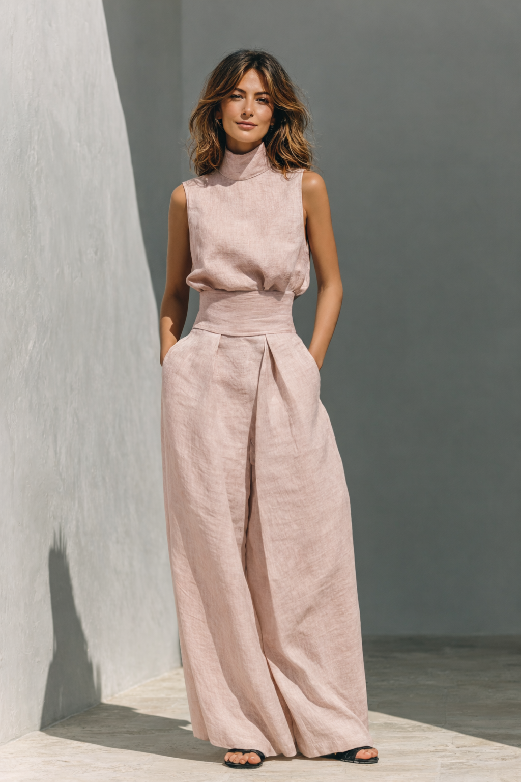 Maria™ | Completo di canotta e pantaloni larghi in cotone e lino minimalista per donna