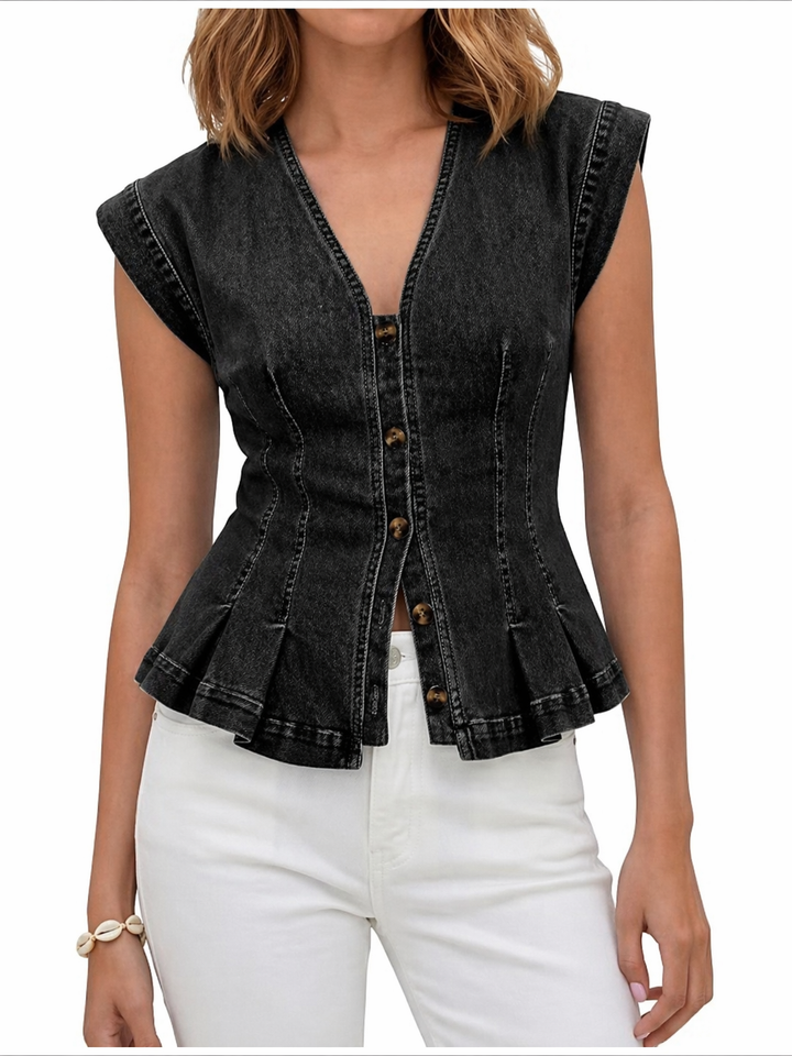 Viera | Top in Denim con Collo a V