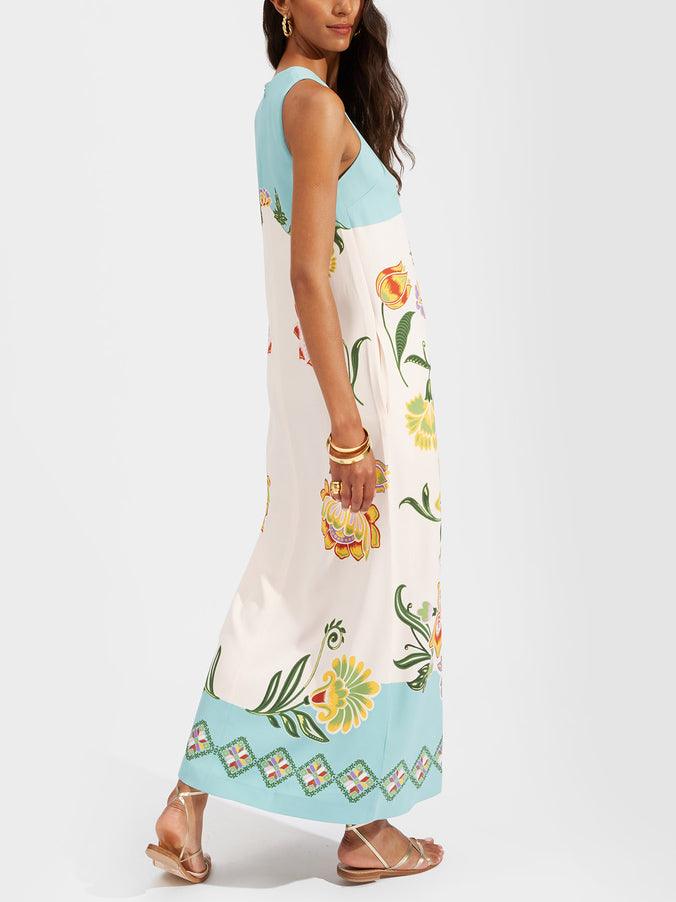 Ava | Abito Midi Senza Maniche con Stampa Floreale Resort Sunshine