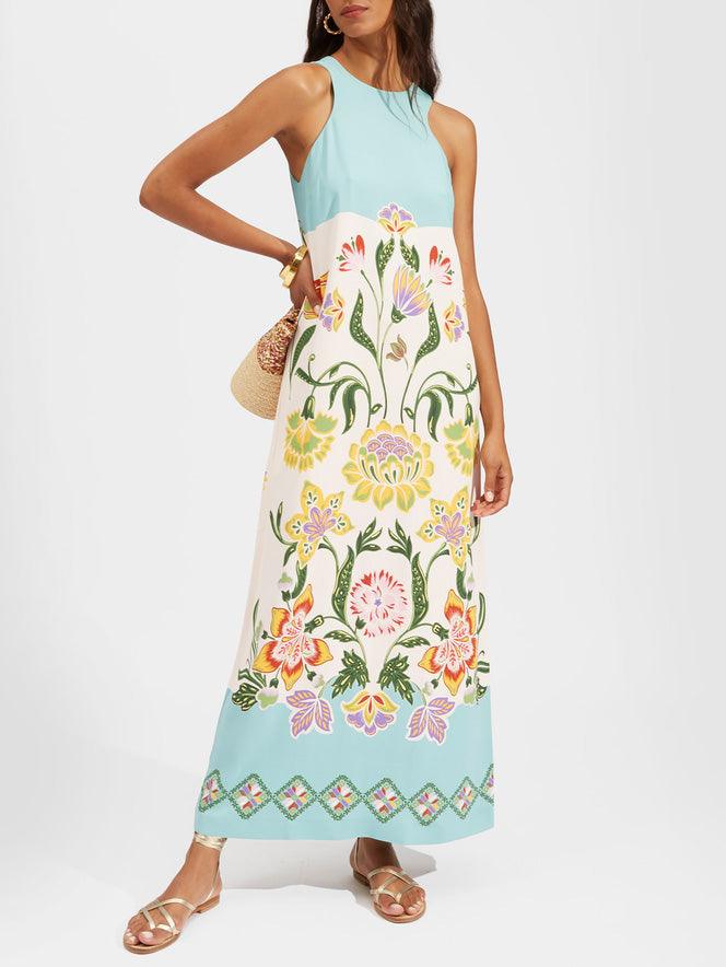 Ava | Abito Midi Senza Maniche con Stampa Floreale Resort Sunshine