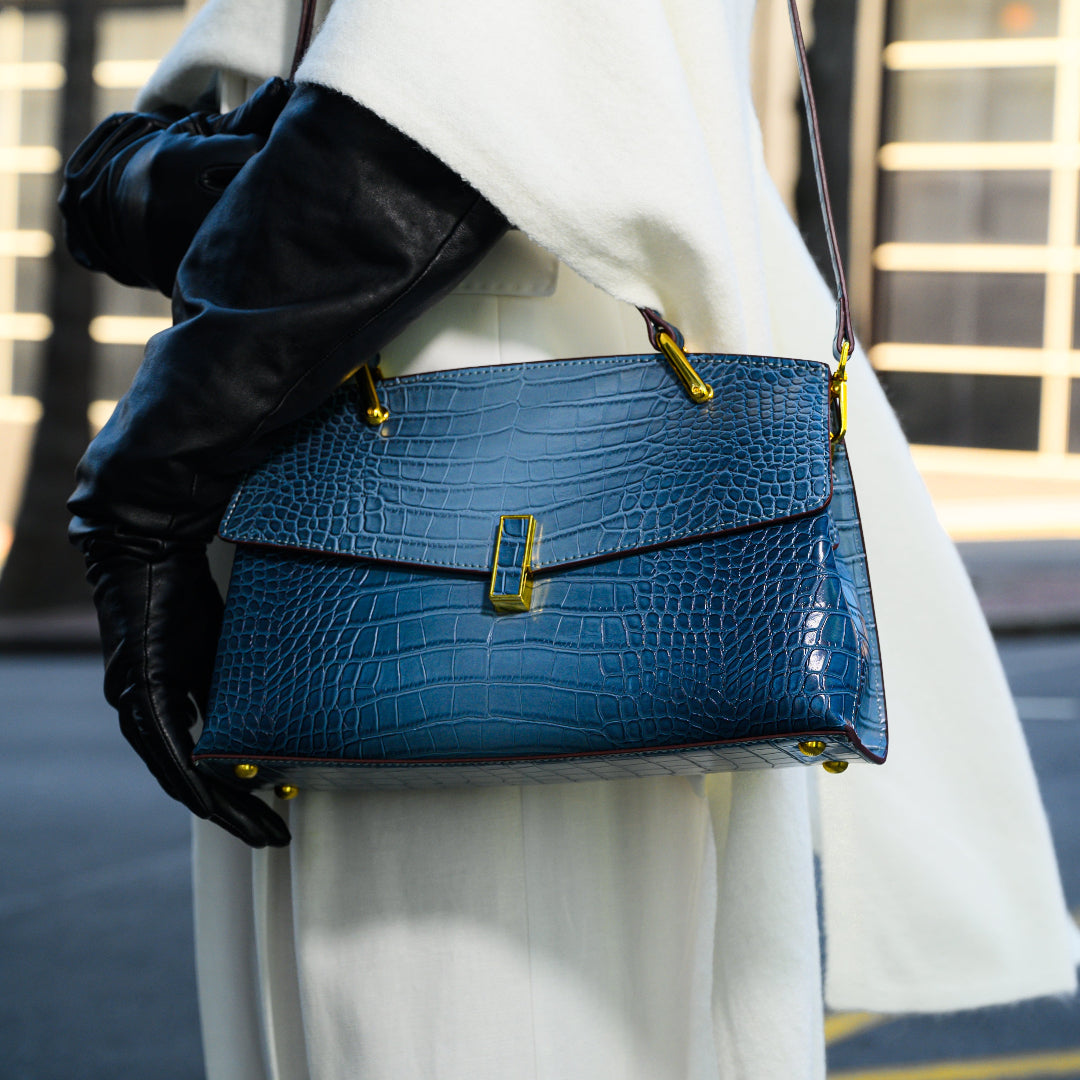 Sylvie · Borsa strutturata effetto coccodrillo lucido