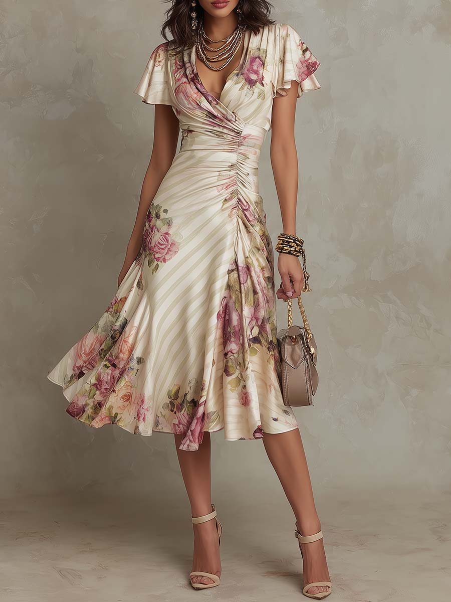 Margaret | Vestito Midi in Raso Floreale Vintage