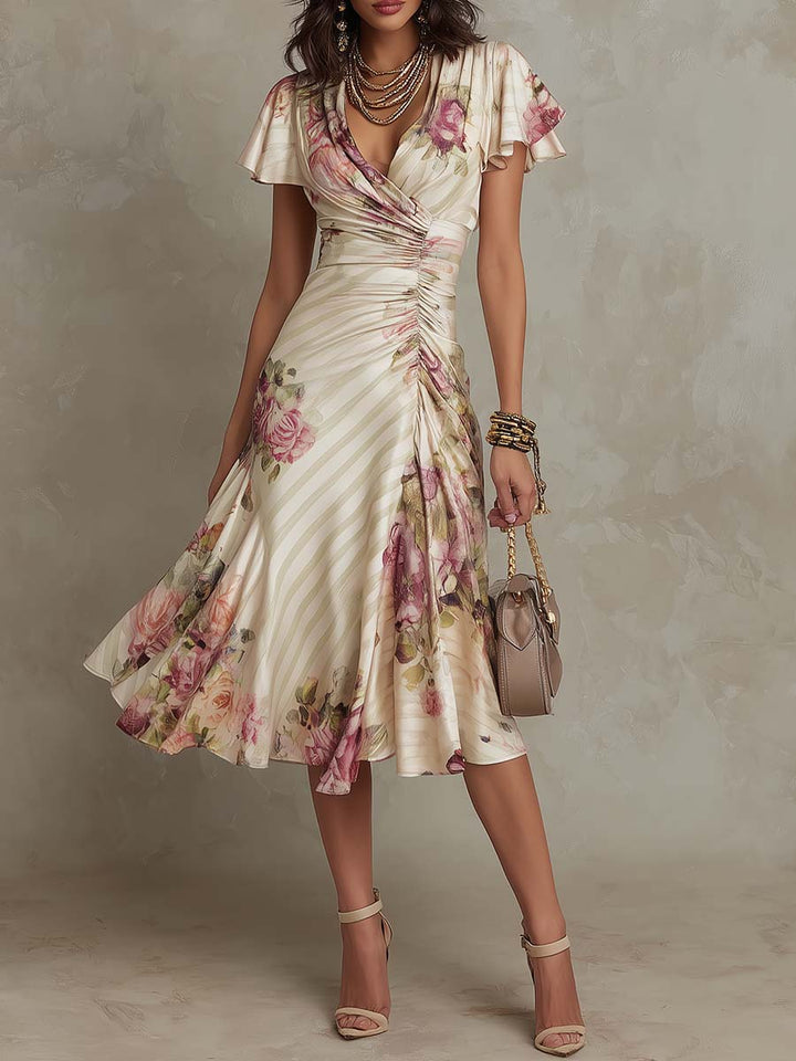 Margaret | Vestito Midi in Raso Floreale Vintage