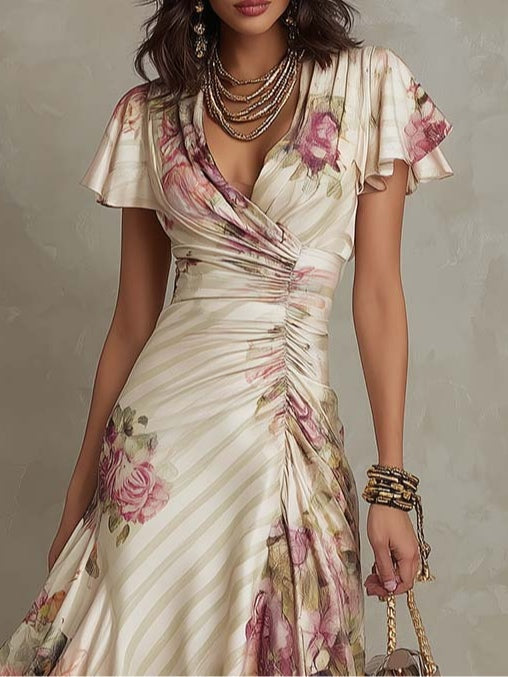 Margaret | Vestito Midi in Raso Floreale Vintage