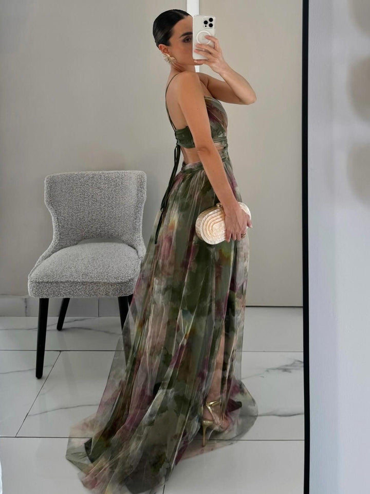 Karen | Vestito Maxi a V con Stampa Floreale