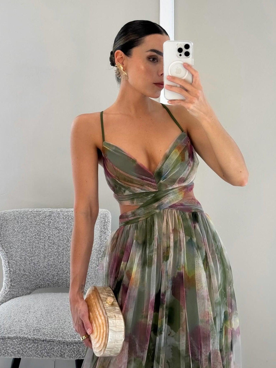 Karen | Vestito Maxi a V con Stampa Floreale