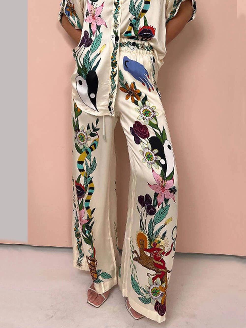 Nika | Set di camicia e pantaloni in satin con stampa unica