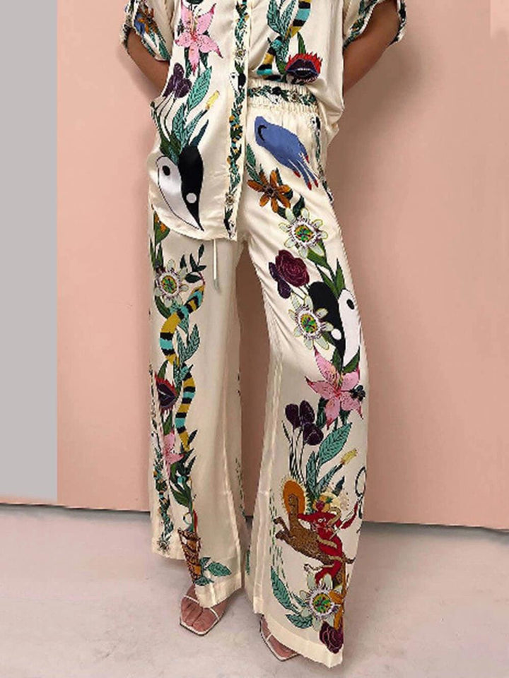 Nika | Set di camicia e pantaloni in satin con stampa unica