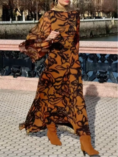 Ashley | Vestito lungo stampato Beach Glam Marrone