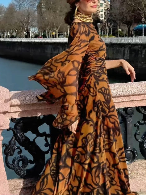 Ashley | Vestito lungo stampato Beach Glam Marrone