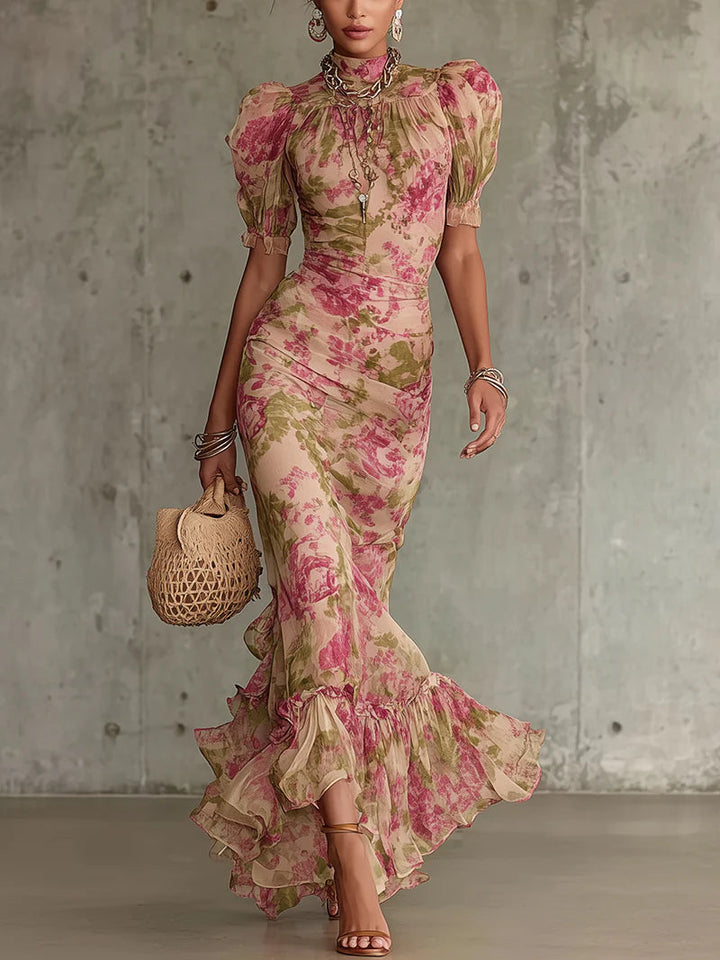 Rosalie™ | Vestito maxi con stampa di rose vintage