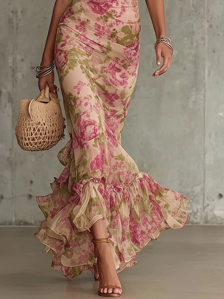 Rosalie™ | Vestito maxi con stampa di rose vintage