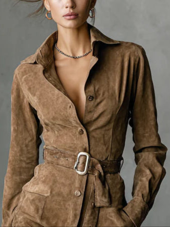 Juliette™ | Vestito Midi in Suede con Revers