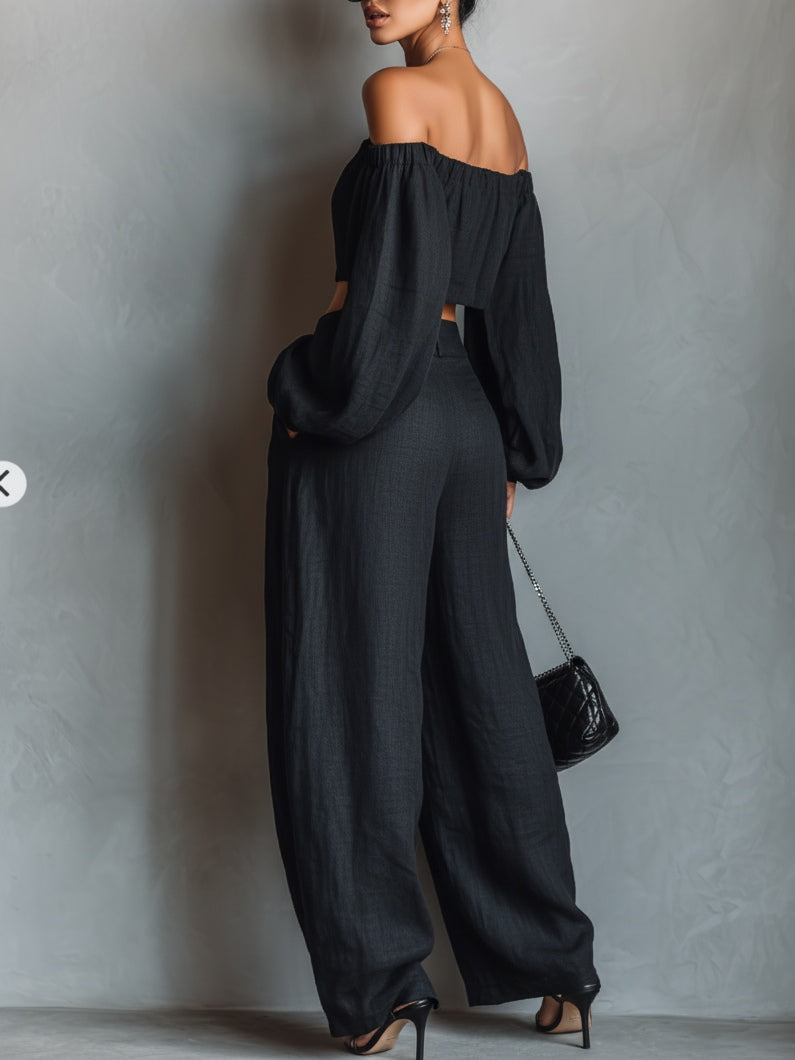 Tess™ | Completo con spalle scoperte e pantaloni larghi
