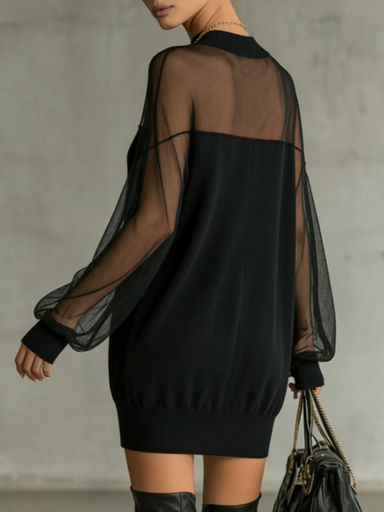 Amélie™ | Elegante Vestito corto nero con maniche in rete