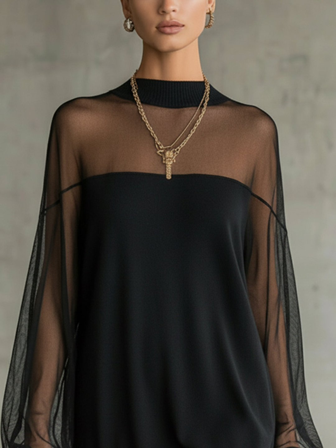 Amélie™ | Elegante Vestito corto nero con maniche in rete