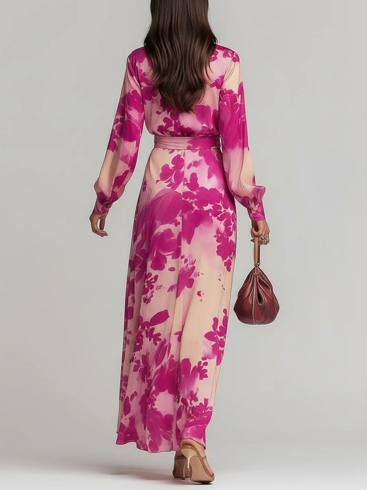 Julia | Abito Maxi a V con Fiori e Cintura
