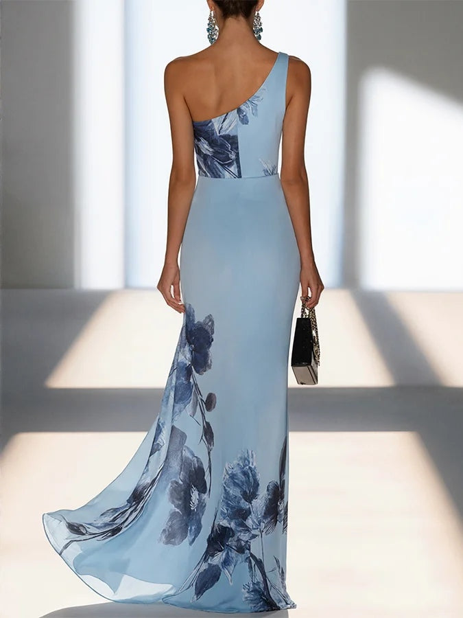 Victoria | Vestito Maxi Off-Shoulder in Stampa Satinata