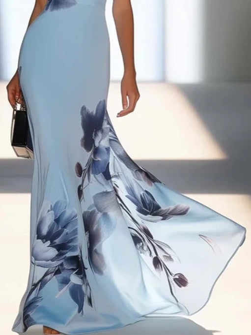 Victoria | Vestito Maxi Off-Shoulder in Stampa Satinata