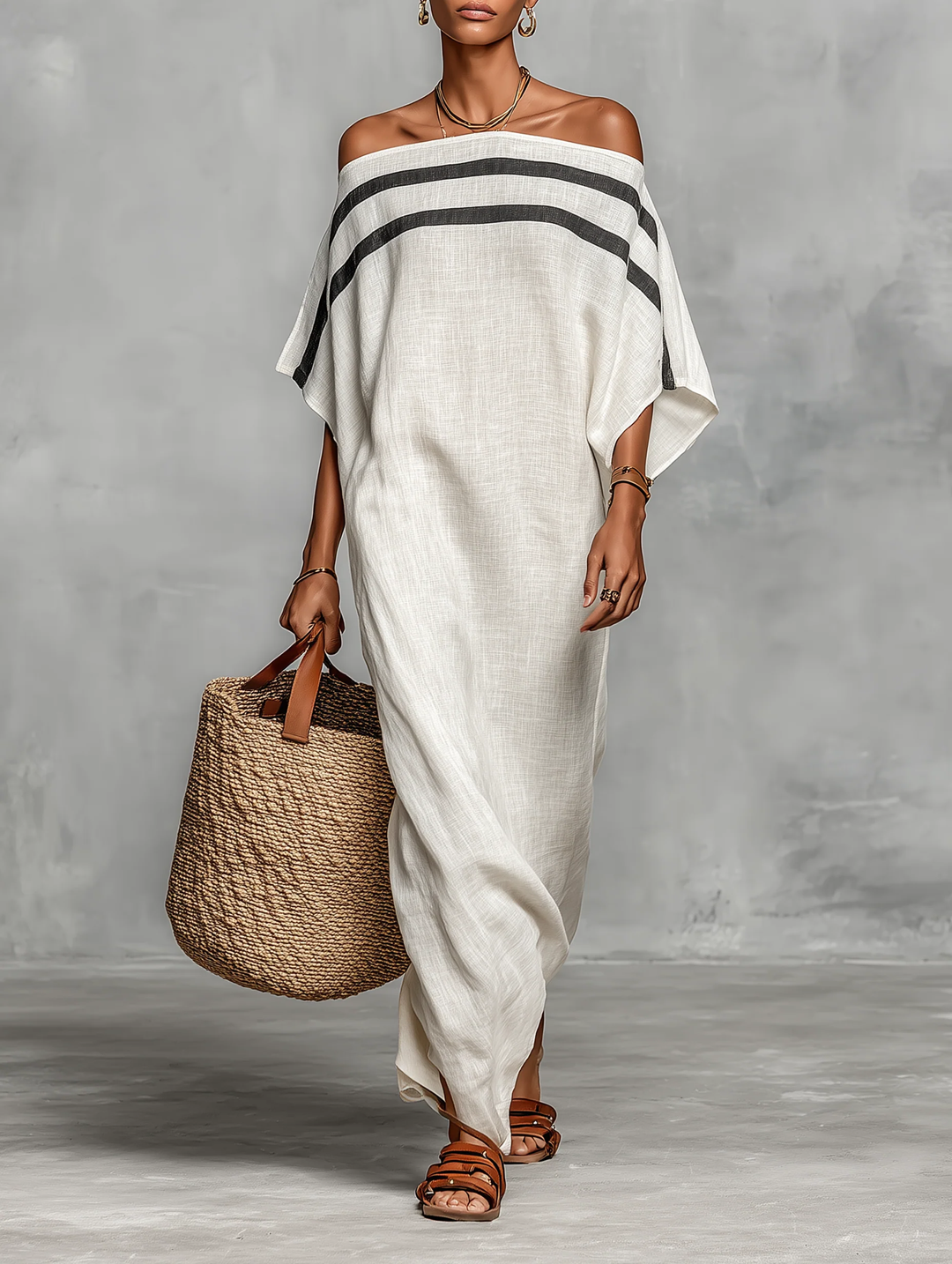 Aveline™ | Abito maxi con spalle scoperte e maniche a pipistrello