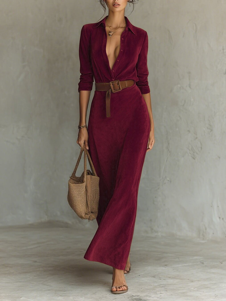 Juline™ | Vestito Maxi in similpelle con colletto