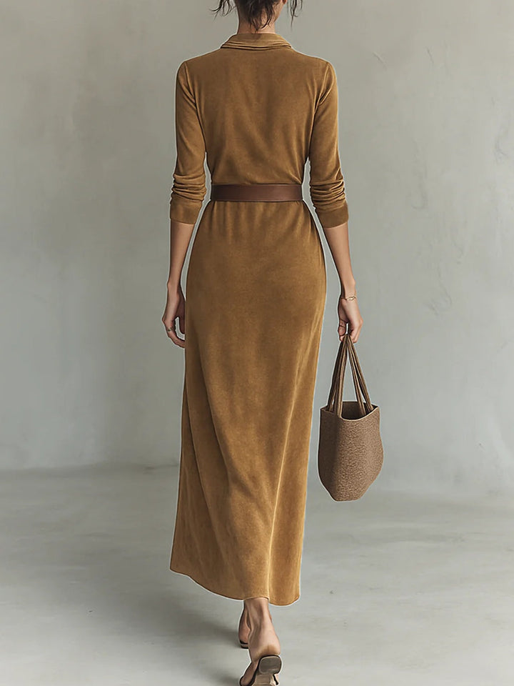 Juline™ | Vestito Maxi in similpelle con colletto