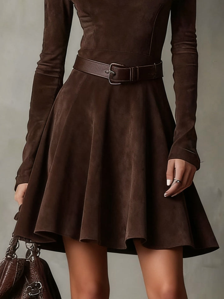 Noémie™ | Vestito mini vintage in camoscio marrone scuro