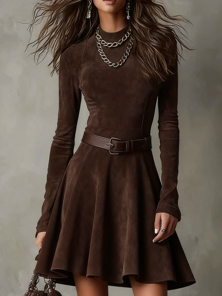 Noémie™ | Vestito mini vintage in camoscio marrone scuro