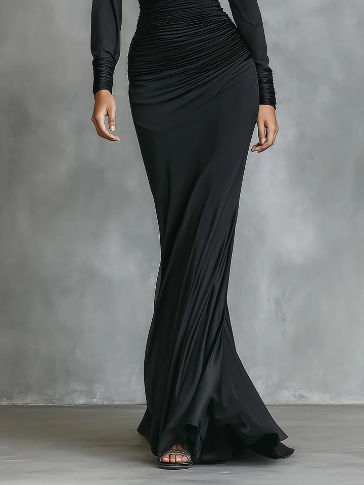 Célina™ | Vestito maxi satinato monospalla in nero