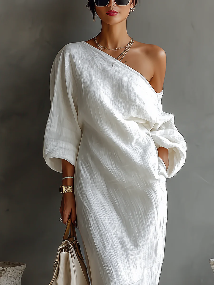 Elise™ | Elegante vestito maxi a spalla unica in bianco