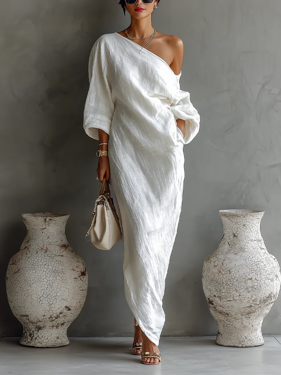 Elise™ | Elegante vestito maxi a spalla unica in bianco