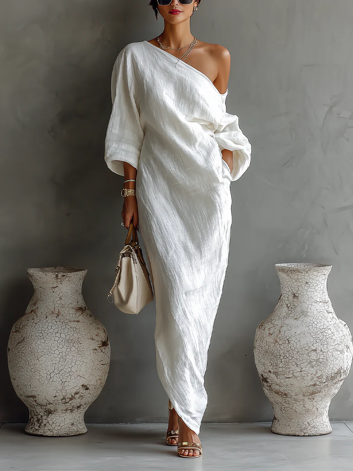 Elise™ | Elegante vestito maxi a spalla unica in bianco