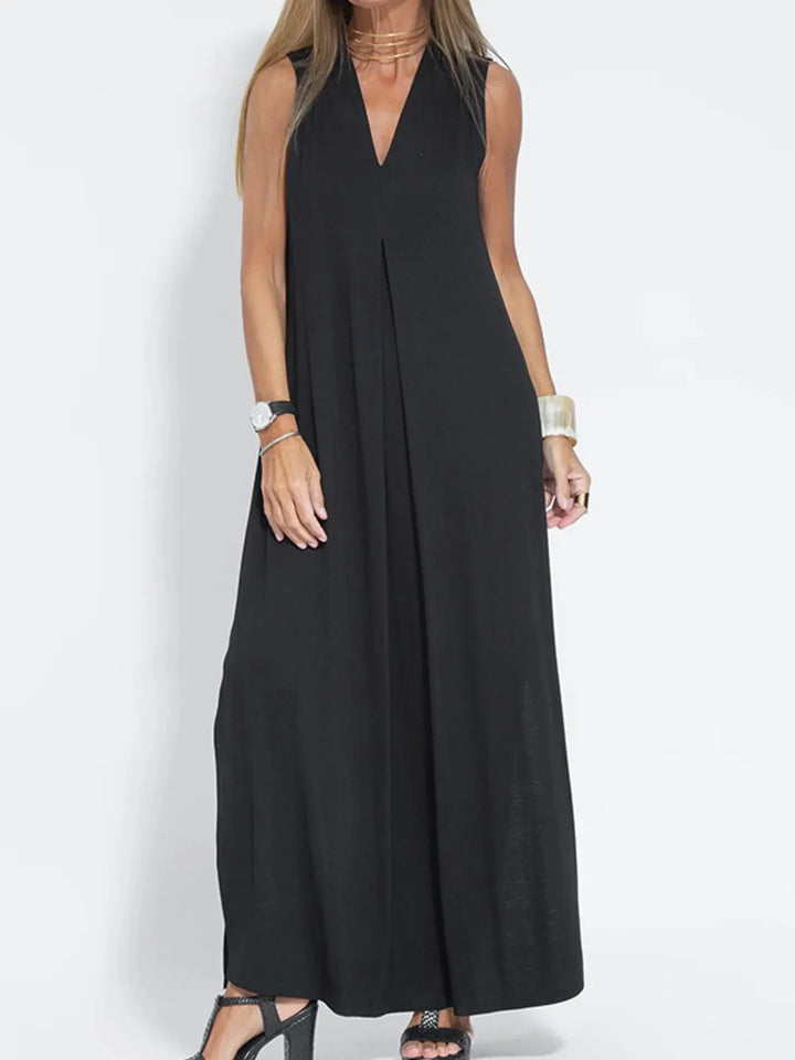 Abito Maxi Senza Maniche con Scollatura a V e Fessura Taglie Forti