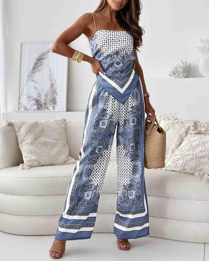 Helen | Set di Vestito Due Pezzi Stile Elegante con Lacci e Pantaloni Pronto per le Vacanze