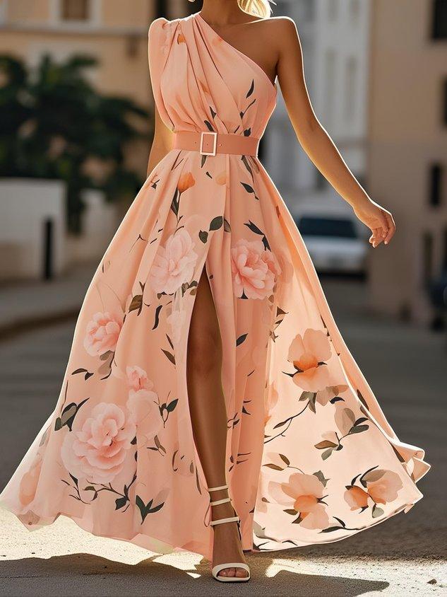 Julie | Abito Maxi Chiffon Verde Chiaro a Spalla Unica